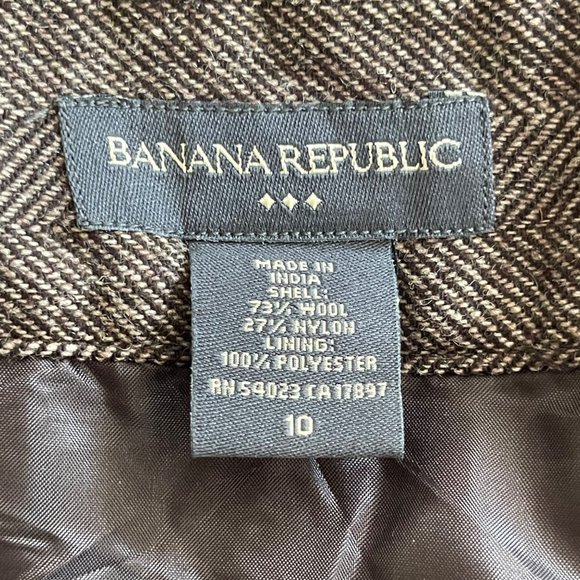 Banana Republic Brown Wool Blend Herringbone Knee Length Pleated Skirt Size 10 - Picture 3 of 5